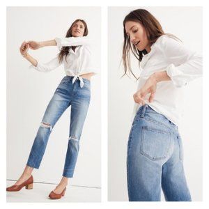 🔥Sales - Madewell The HighRise Slim Crop Boyjean Knee-Rip Edition Jeans